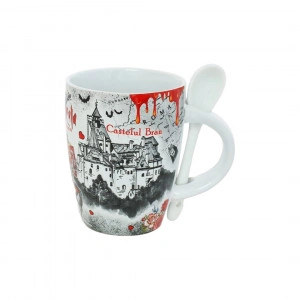 Cana Suvenir cu lingurita Castelul Bran Romania 10cm