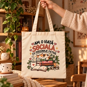 Tote Bag Personalizat Am o Viață Socială. Cu Personaje Fictive. - Img 2