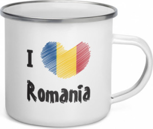 Cana metalica emailata personalizata I love Romania