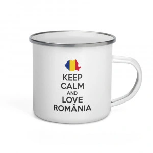Cană personalizată metalică emailată Keep calm and love Romania - Img 2