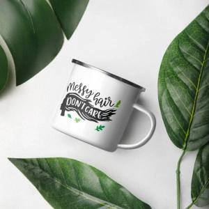 Cana metalica emailata personalizata Messy hair don t care - Img 4