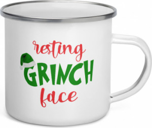 Cana metalica emailata personalizata Resting Grinch face