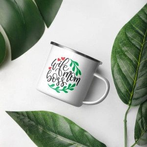 Cana metalica emailata personalizata Wife mom boss - Img 4