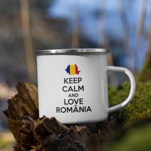 Cană personalizată metalică emailată Keep calm and love Romania - Img 3