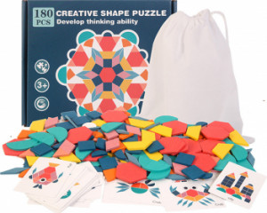 Joc Puzzle Tangram din lemn cu 180 piese