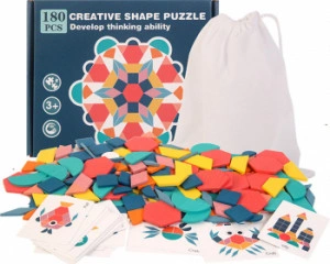 Joc Puzzle Tangram din lemn cu 180 piese