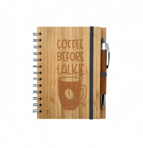 Carnetel din bambus cu pix Coffee Before Talkie