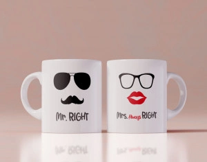 Set 2 cani personalizate Mr Right and Mrs Always Right 3