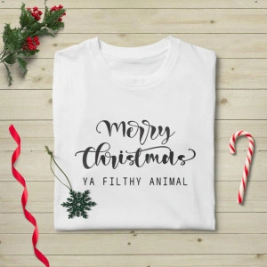 Tricou unisex personalizat Merry Christmas ya filthy animal - Img 2