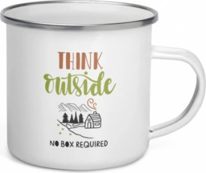Cana metalica emailata personalizata Think outside no box required