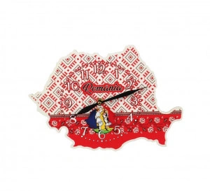 Ceas perete forma Harta Romania motive traditionale