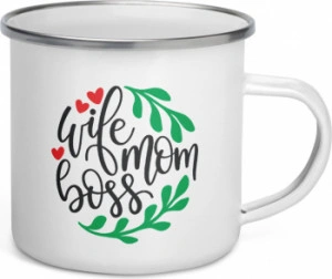 Cana metalica emailata personalizata Wife mom boss