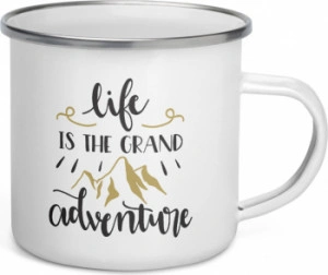 Cana metalica emailata personalizata Life is the grand adventure