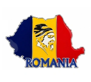 Magnet suvenir România, hartă și portret românesc, detalii cromate - Img 2