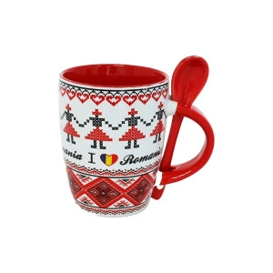 Cana cu lingurita Romania 10.6cm Alb + rosu