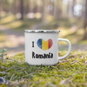 Cană personalizată metalică emailată I love Romania