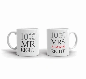Set 2 cani personalizate 10 years of being Mr. Right and Mrs. Always Right - Img 4