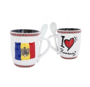 Cană cu linguriță I love România