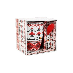 Cana cu lingurita Romania 10.6cm Alb + rosu - Img 2