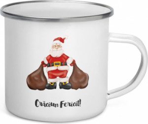 Cana metalica emailata personalizata Mos Craciun Fericit