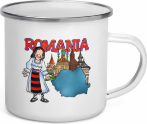 Cana metalica emailata personalizata Romania - elemente traditionale