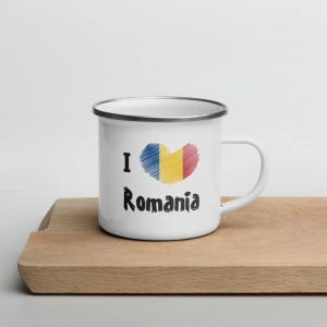 Cană personalizată metalică emailată I love Romania - Img 3