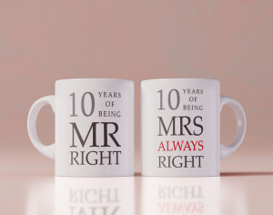 Set 2 cani personalizate 10 years of being Mr. Right and Mrs. Always Right - Img 1