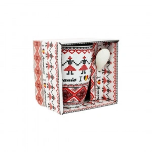 Cana cu lingurita I love Romania 10.6 cm alba, suvenir Romania - Img 2