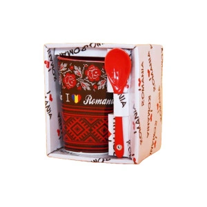 Cana cu lingurita Romania 10.6 cm Negru + rosu - Img 2