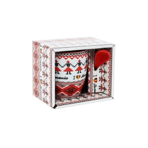 Cana cu lingurita Romania 7cm alb+rosu - Img 2