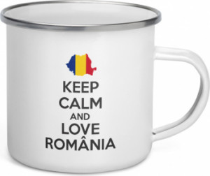 Cana metalica emailata personalizata Keep calm and love Romania