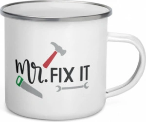 Cana metalica emailata personalizata Mr fix it