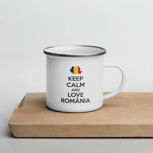 Cană personalizată metalică emailată Keep calm and love Romania