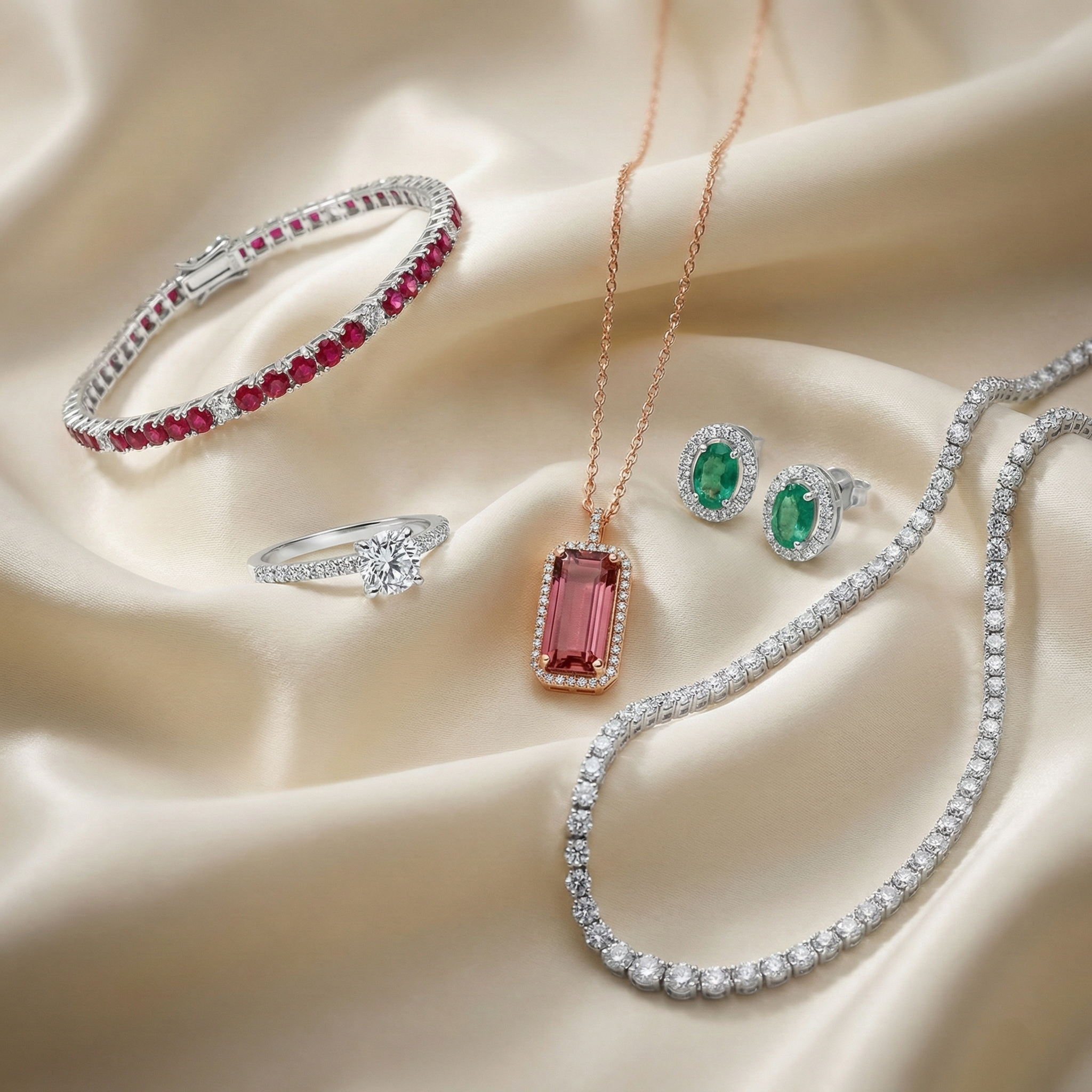 Colecție bijuterii aur cu pietre prețioase naturale (rubin, smarald, turmalină) și diamante certificate &ndash; Galeria Accent București