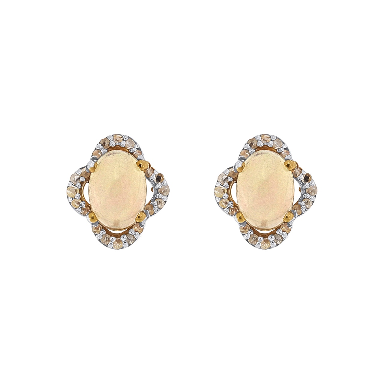 Cercei din argint cu opal natural și diamante naturale