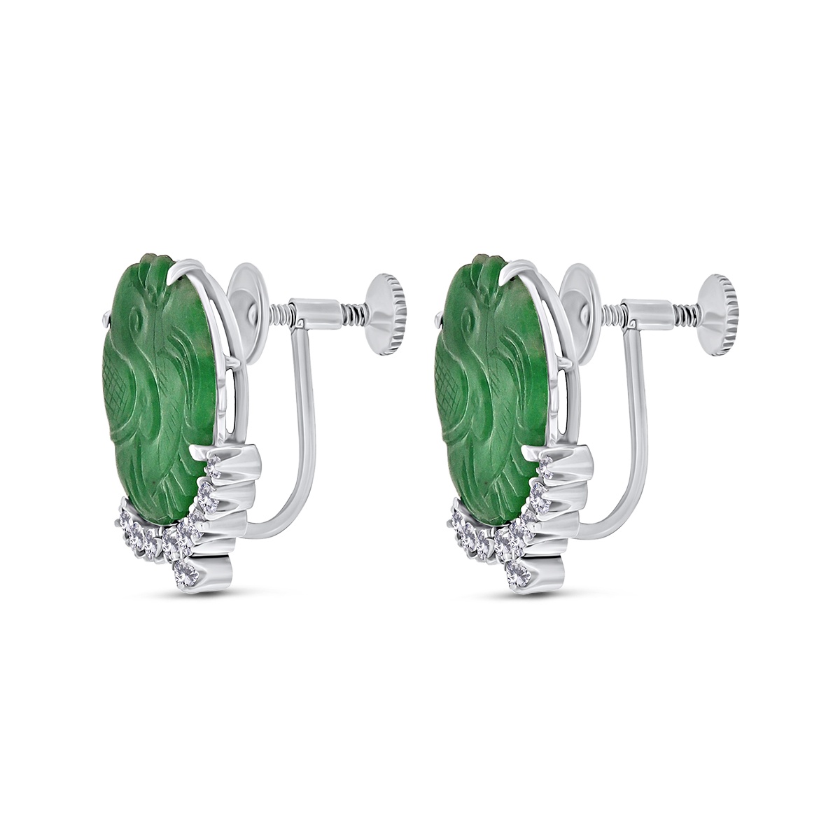 Cercei din aur de 9k cu diamante naturale de 0.54 ct și jadeite naturale tip A - 1 | YEO
