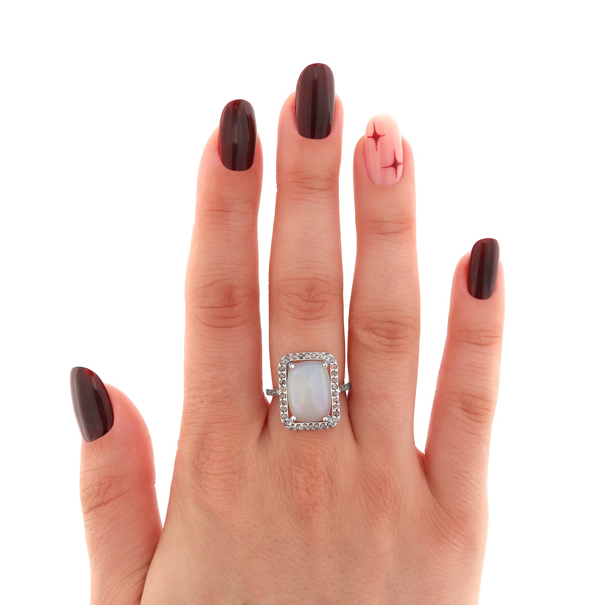 Inel din argint cu opal natural și diamante naturale - 1 | YEO