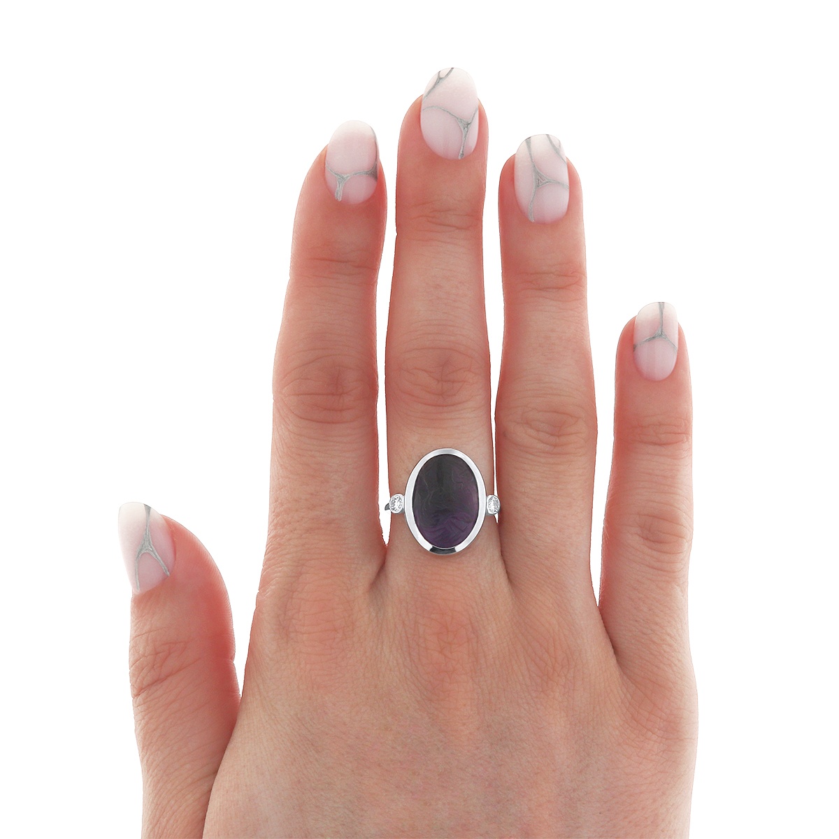 Inel din aur de 14k cu ametist natural de 8.25 ct și diamante naturale de 0.17 ct - 3 | YEO