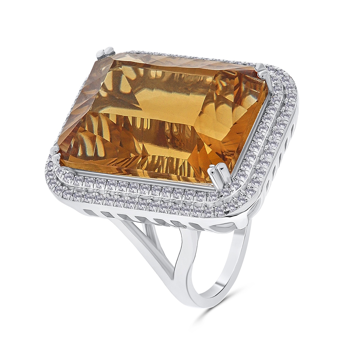 Inel din aur de 14k cu citrin natural de 24.28 ct și diamante naturale de 0.66 ct