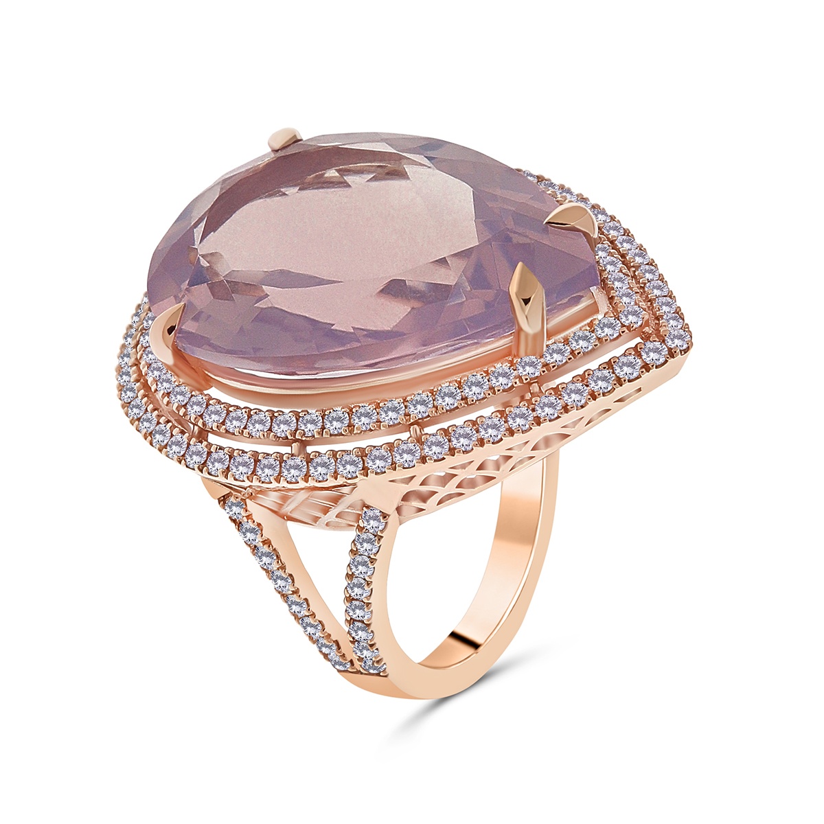 Inel din aur de 14k cu cuarț lavantă natural de 14.82 ct și diamante naturale de 0.80 ct
