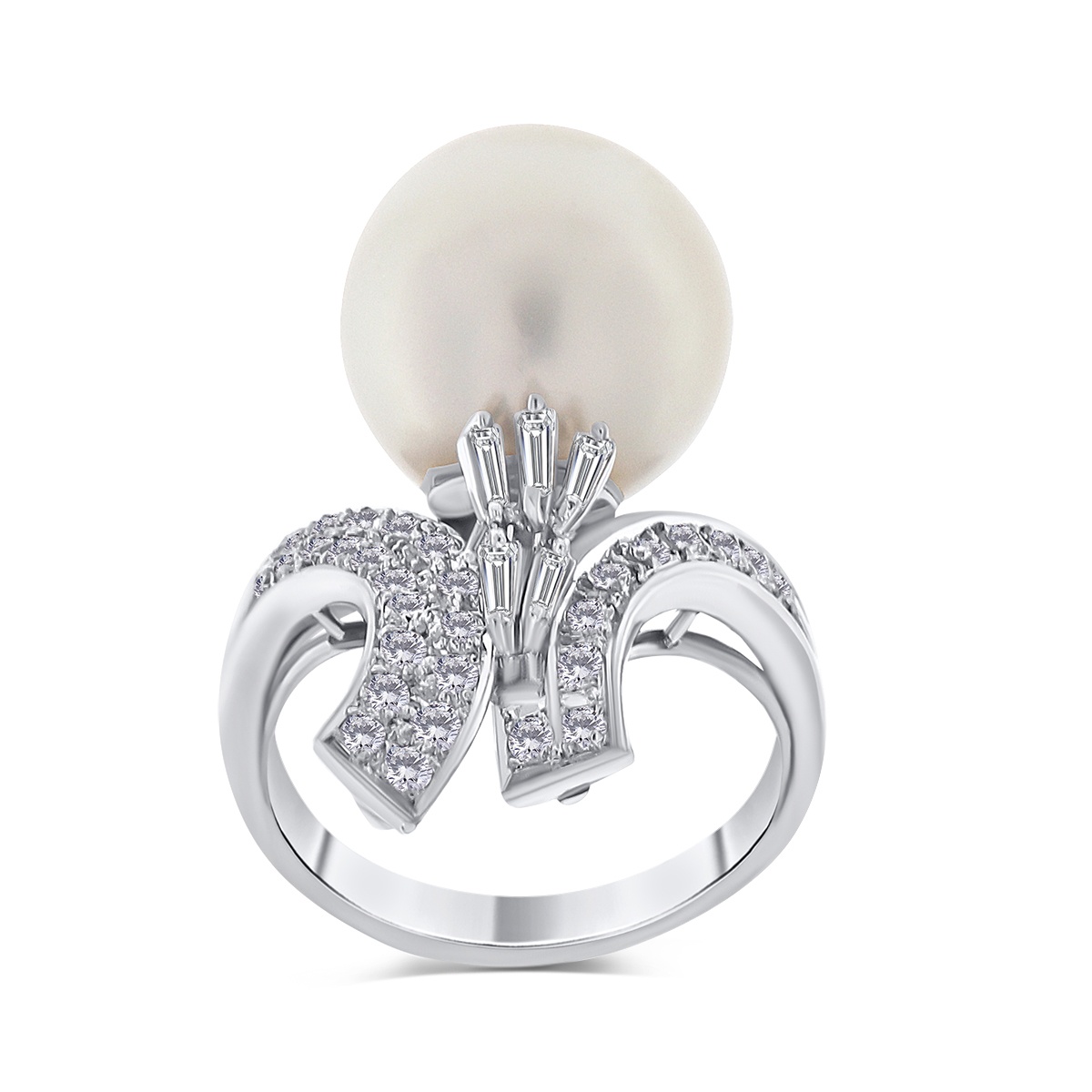 Inel din aur de 14k cu diamante naturale de 0.47 ct și perlă de cultură South Sea - 3 | YEO