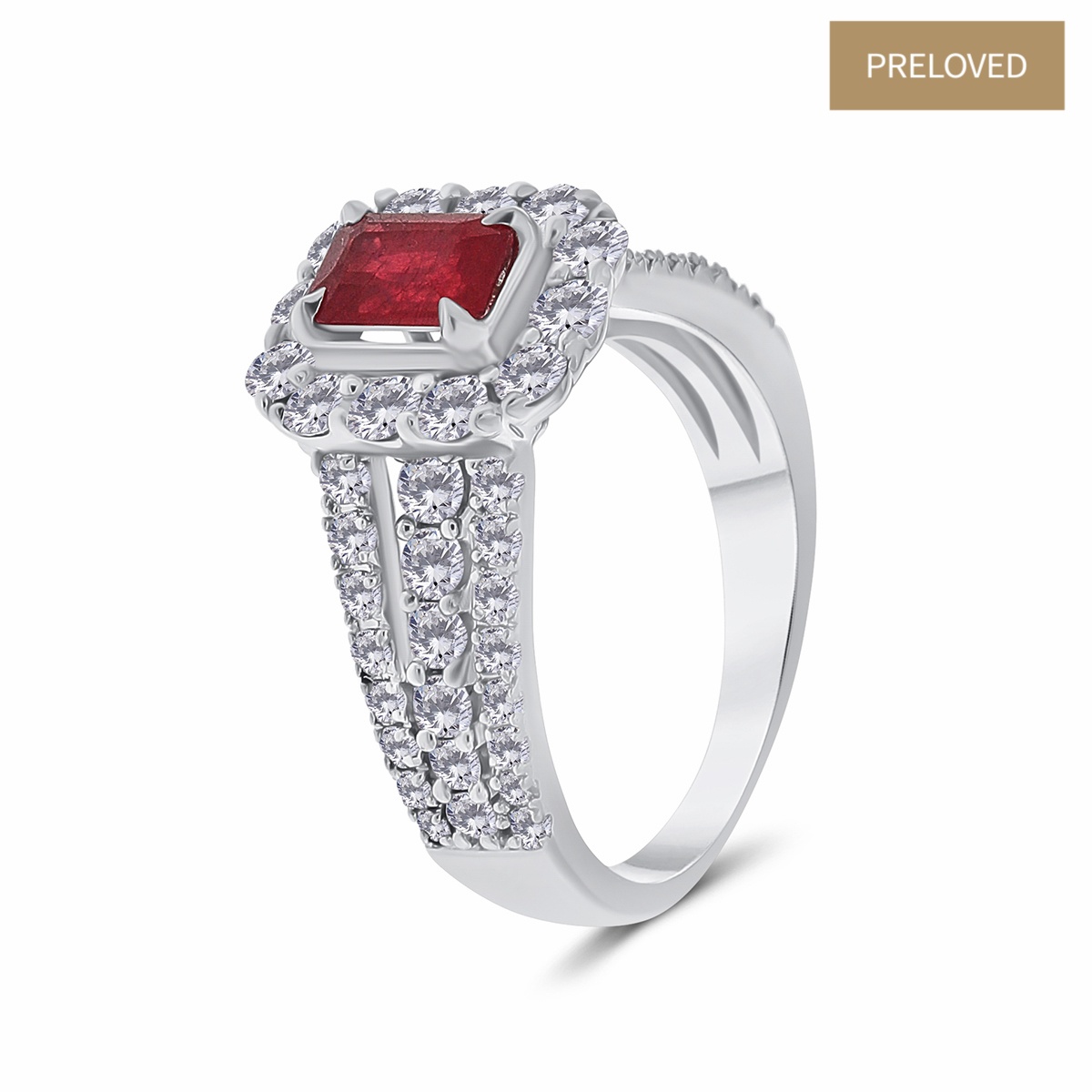 Inel din aur de 14k cu rubin natural de 0.74 ct și diamante naturale de 1.36 ct