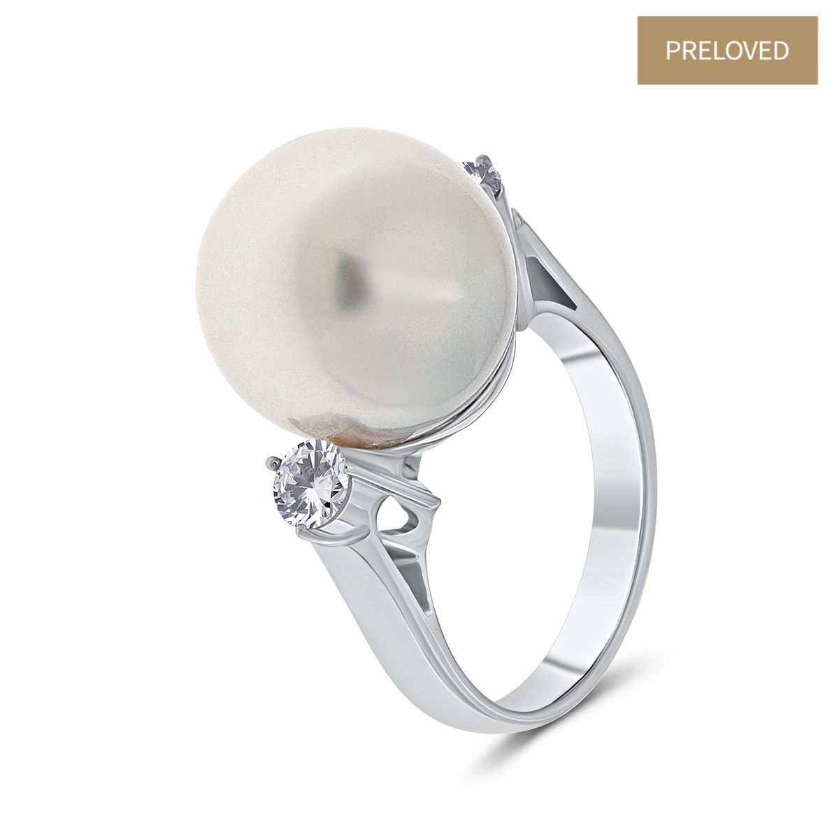 Inel din aur de 18k cu diamante naturale de 0.47 ct și perlă de cultură South Sea