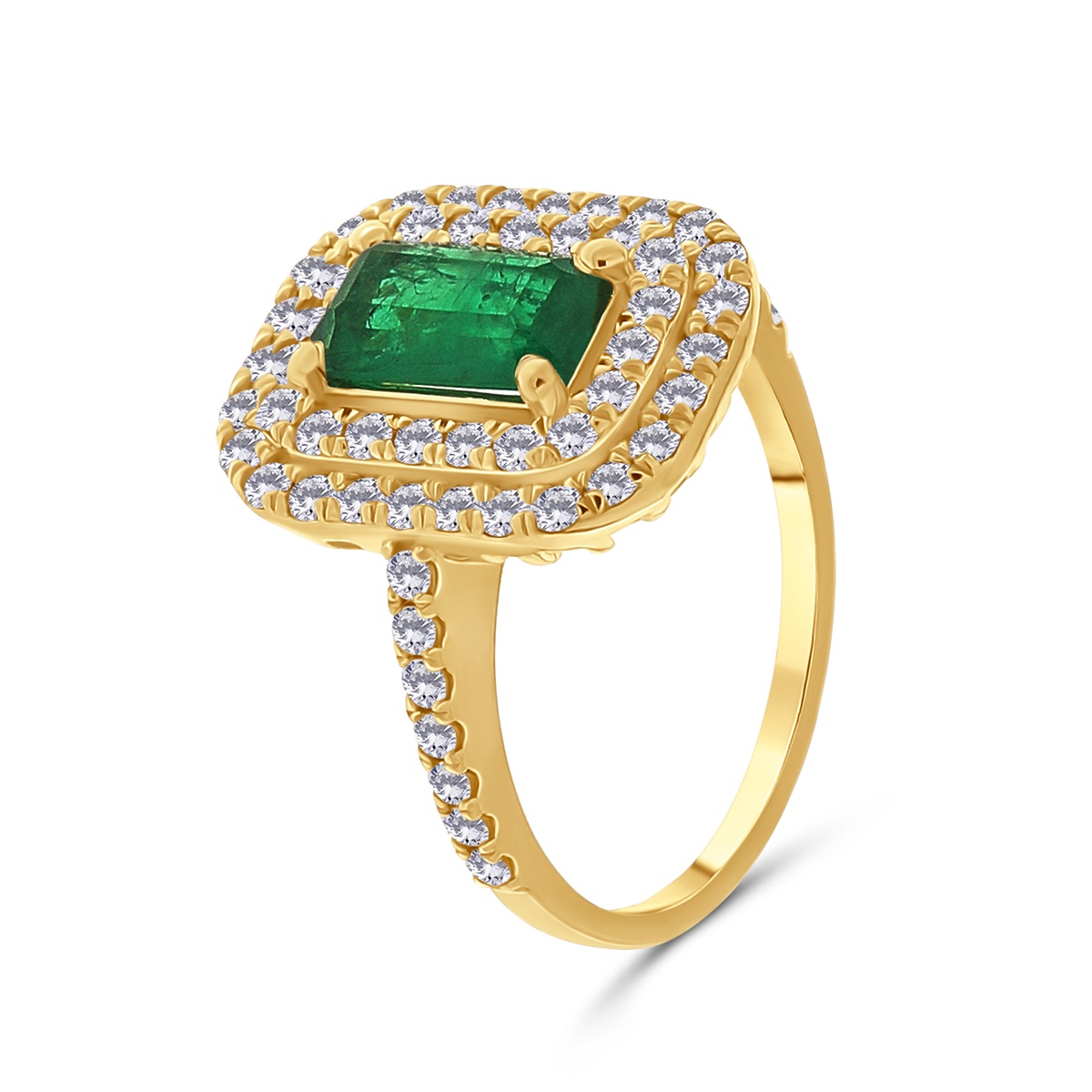 Inel din aur de 18k cu diamante naturale de 0.70 ct și smarald natural de 0.85 ct