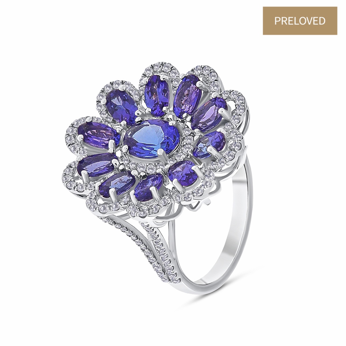 Inel din aur de 18k cu tanzanite naturale de 4.08 ct și diamante naturale de 0.70 ct