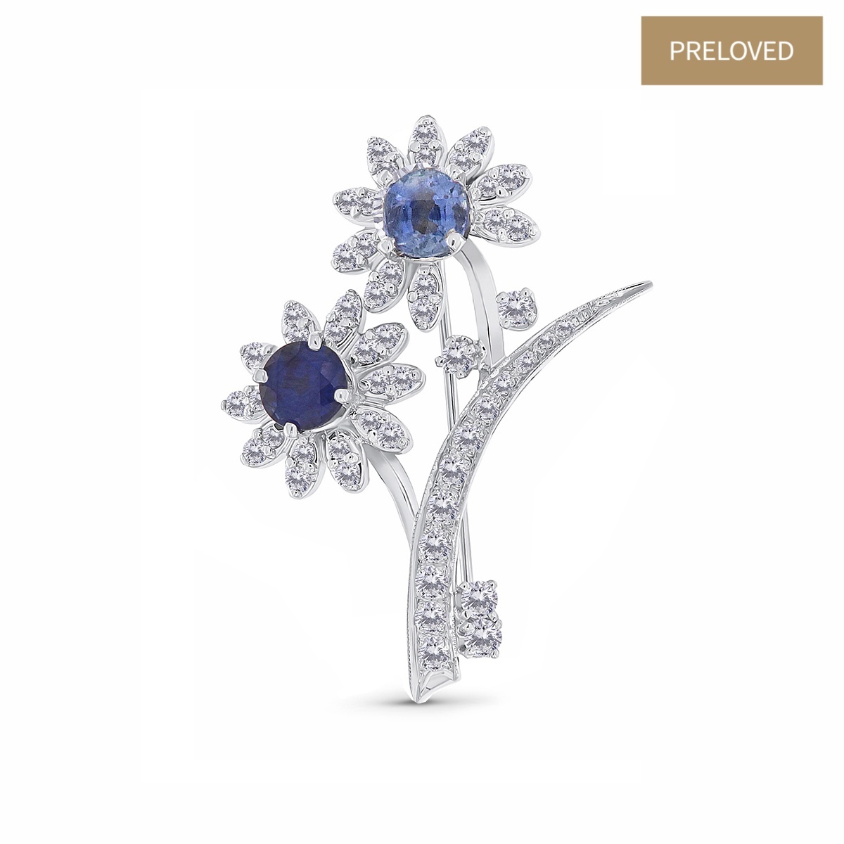 Brosa din aur de 14k cu safire naturale de 1.54 si diamante naturale de 1.27 ct.