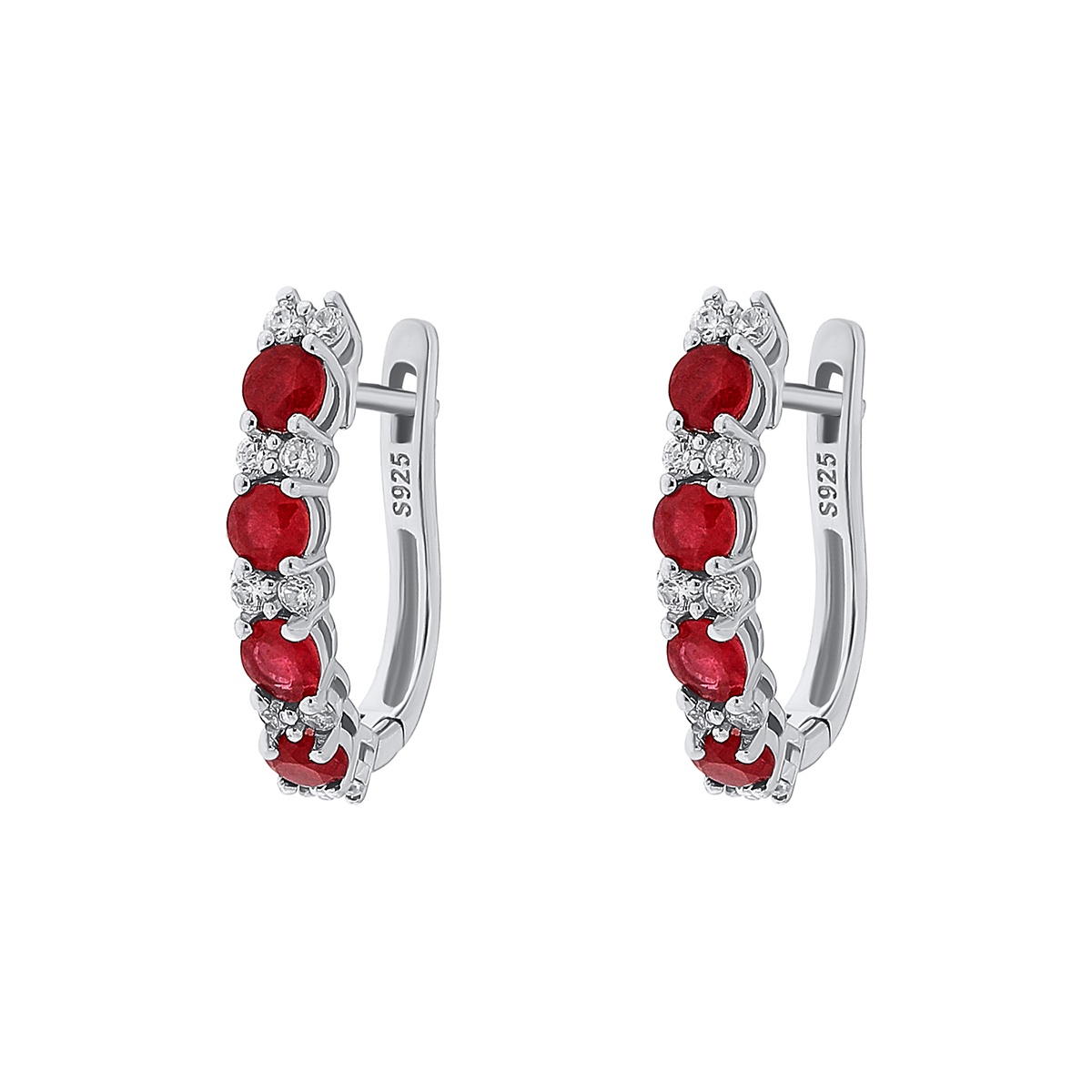 Cercei din argint cu rubin și cubic zirconia