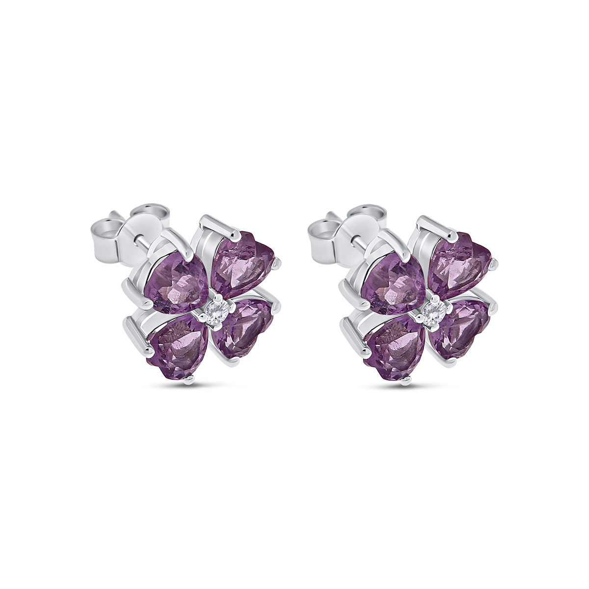 Cercei din aur de 14k cu ametiste naturale de 3.57 ct și diamante naturale de 0.07 ct - 1 | YEO