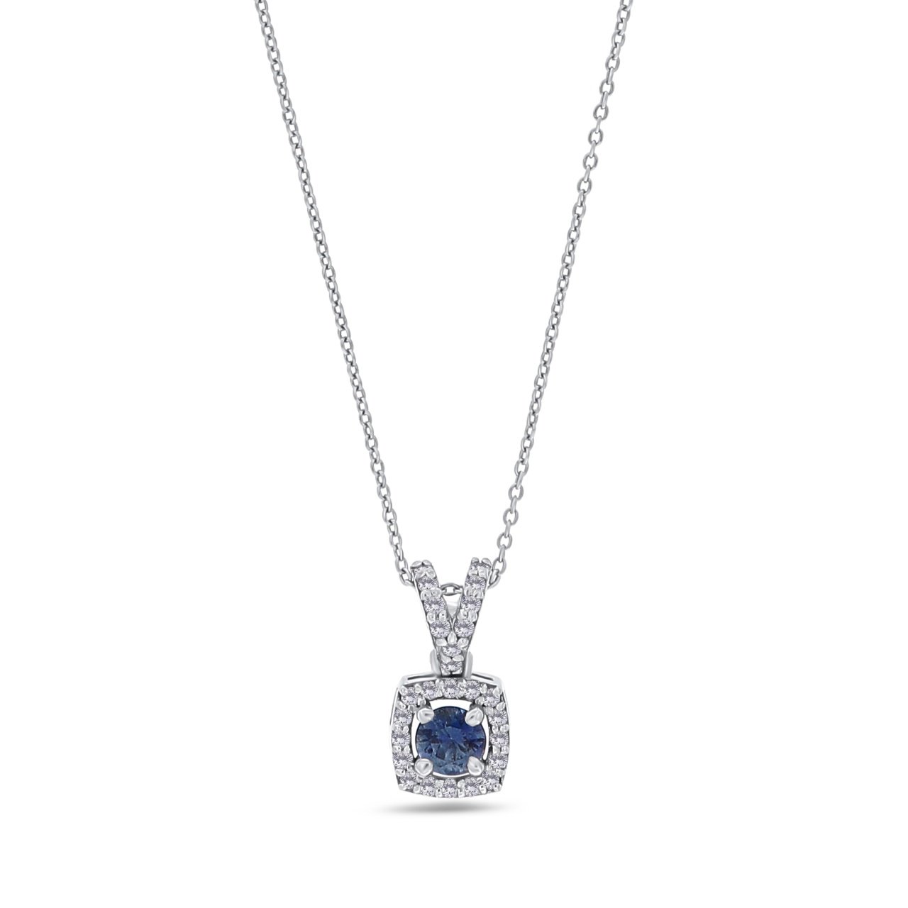 Colier din aur alb de 18k cu diamante naturale de 0.10 ct și safir natural de 0.21 ct