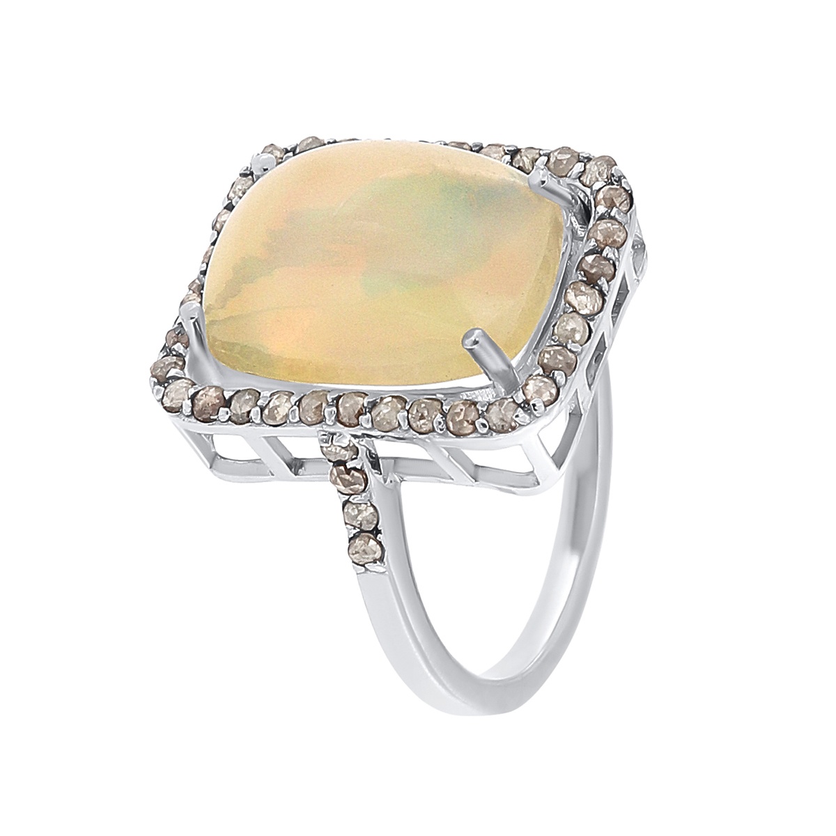 Inel din argint cu opal natural și diamante naturale